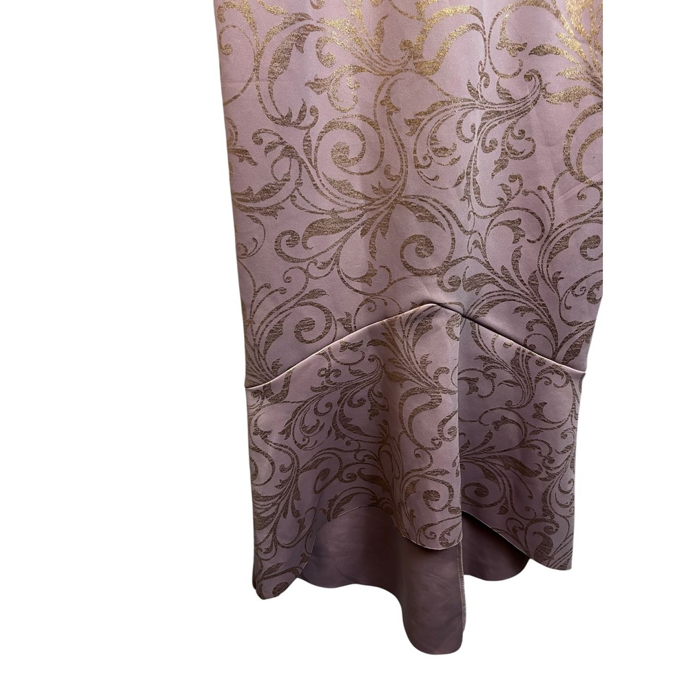 Enfocus Studio Mauve Gold Damask Halter High-Low Mermaid Gown Dress 10 - Picture 3 of 12